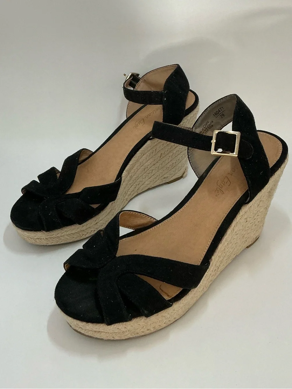 American Eagle Black Faux Suede Espadrille Sandals Ankle Strap Women’s 6.5
